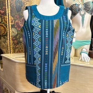 Teal Patterned Sleeveless Women's Top